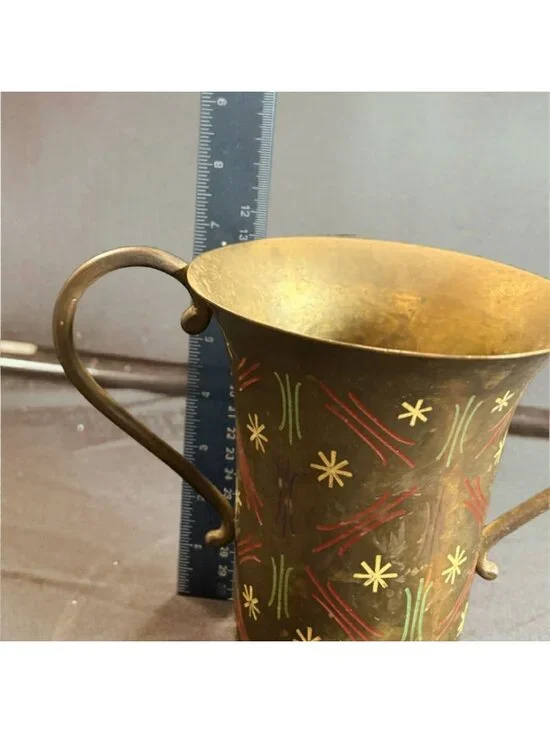 Vintage 1960s Indian Brass Trophy Vase with Atomic Starburst Enamel Design - MCM - Picture 2 of 3